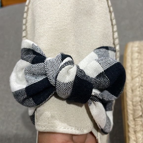 Loeffler Randall Canvas Rowen Beige Gingham Black & White Bow Espadrille - Picture 12 of 14